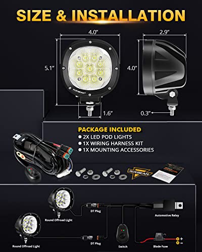 Auxbeam P4 Series Flood Beam LED Pods 4 Inch 90W Round Offroad Fog Lights Driving Flood Light Bar Bumper A-Pillar Hood Mount for Trucks ATV UTV Motorcycle Jeep - color: P4 Series White Flood Lights