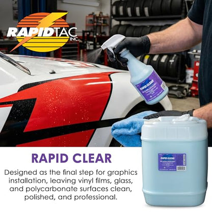 Rapid Clear Polish 640 oz | Final Cleaning and Polish for Vinyl Films, Wraps, Plexiglass, Glass, and Polycarbonates | Helps Prevent Water Spotting for Graphics Installation - size: 5 Gallon (640 Ounce)