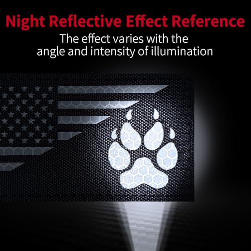 2Pcs Reflective American Flag(with Dog Tracking Paw) Patches Set, Tactical US Flag Patches Full Embroidery Military Patch for Caps Bags Vests Military Uniform - color: Reflective American Flag (with Dog Tracking Paw)
