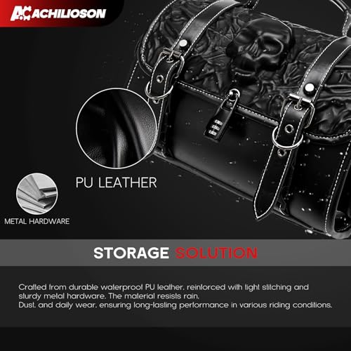 16L Motorcycle Tool Bag with Combination Lock 3D Skull Embossed PU Leather Saddlebag, Universal Waterproof Black Motorcycle Side Bags Storage Pouch for Most Motorcycles - style: Combination Lock Skull Bag