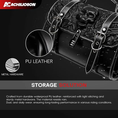 16L Motorcycle Tool Bag with Combination Lock 3D Skull Embossed PU Leather Saddlebag, Universal Waterproof Black Motorcycle Side Bags Storage Pouch for Most Motorcycles - style: Combination Lock Skull Bag