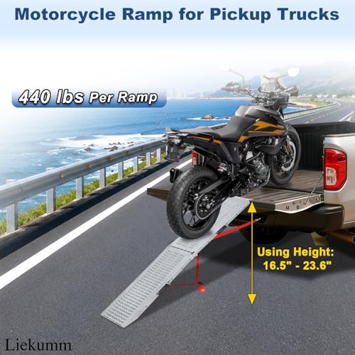 LIEKUMM 66" Folding Motorcycle Ramp, 440 lbs Heavy Duty Loading Ramp for Pickup Trucks, Portable Truck Ramp for Dirt Bike, Trailer, Lawn Mower - size: 66"L x 9"W（1pc）
