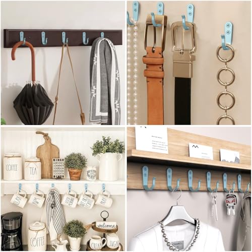 BREYDROK 20PCS Heavy Duty Metal Wall Hooks, Coat Hooks for Hanging - Single Prong with 40 Screws (Coats Towels Backpacks) - Light Blue - color: 20pcs + Light Blue