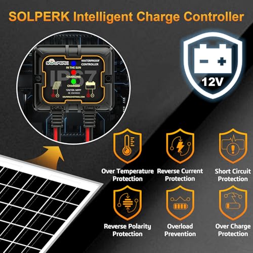 SOLPERK Solar Panel Kit 10W 12V, Waterproof Solar Battery Trickle Charger Maintainer + Smart MPPT Controller + Adjustable Mount Bracket for Boat Car RV Motorcycle Marine Automotive - size: 10W