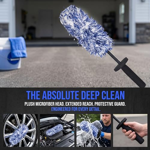 2026 Upgraded Long Handle Wheel Brush, Microfiber Non-Scratch Car Detailing Tool, Soft Bristle Deep Cleaning for Rims, Tires & Wheel Wells, Ergonomic Grip for Easy Wash (1 Pcs, Medium size)