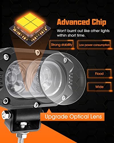 UNI-SHINE 2pcs 4 Inch LED Pod Lights, Off-Road Flood & Driving Cube Lights for Motorcycle, Truck, ATV, UTV, SUV, Boat - color: White Flood