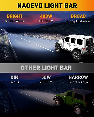 NAOEVO 7 Inch LED Light Bar, 480W 48,000LM LED Offroad Fog/Driving Lights with Spot Flood Combo Beam, Work for Truck Boat ATV UTV, 4 Pcs (White) - size: 4 Pcs