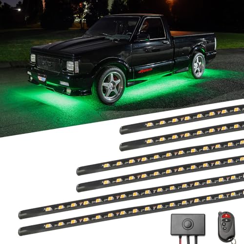 LEDGlow 6pc Green Flexible Truck Slimline LED Underbody Underglow Accent Neon Lighting Kit - 4 Unique Patterns - Water Resistant, Low Profile Tubes - Includes Control Box & Remote