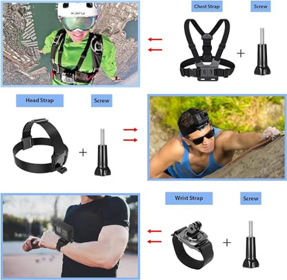 HONGDAK Action Camera Accessories Kit for GoPro Hero 13 12 11 10 9 Black, Waterproof Housing+Silicone Case+ Adjustable Arm+Head Chest Wrist Strap+Bike Mount+Suction Cup+Floating Grip Bundle Set 63in1 - color: 63 in 1