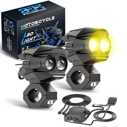 2 PCS Motorcycle LED Lights Auxiliary Driving Spotlights, White/Amber Strobe Eyes Lights with 6 Modes, 6000K Offroad Work Lights for Motorcycle Car ATV UTV Je-ep Truck - size: Bird-DualEye