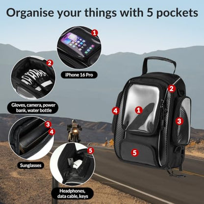 Motorcycle Tank Bag Universal Waterproof Oxford Fabric with Strong Magnetic，Magnetic Tank Bag, fits Harley Davidson, Indian, Honda, Yamaha, Suzuki and more - size: 10L