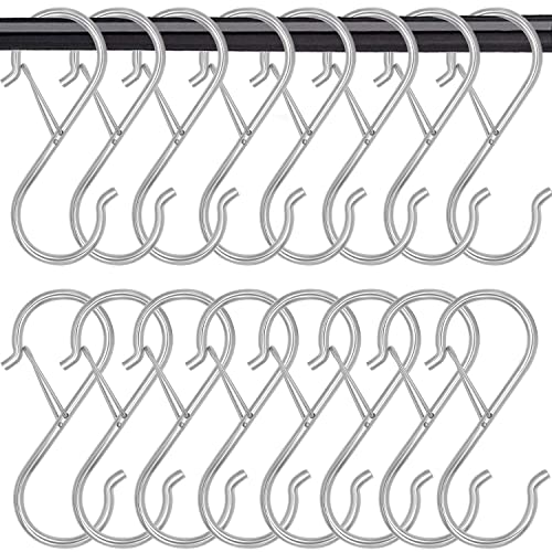 Waitkey 16 Pack S Hooks for Hanging, 3.5 inch Heavy Duty Metal S Hooks with Safety Buckle S Shaped Hooks Pot Rack Closet Hooks for Hanging Plants, Clothes, Kitchen Utensil, Pots, Pans, Bags (Silver) - color: Silver, size: 16 Pack