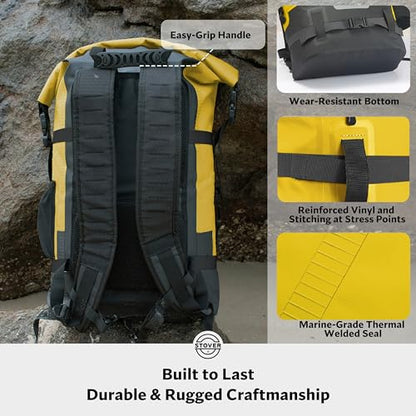 STOVER 5/10/25/30/40/55L Waterproof Dry Bag- Roll-Top Backpack w/Phone Case- Kayaking, Hiking, Camping, Boating- Men/Women - color: 40l Yellow (With Phone Case), size: 40L