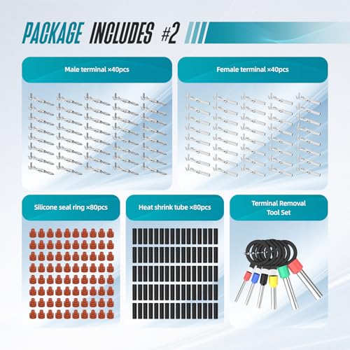 Weather Pack 2 Pin Connectors Kit 20 Sets Automotive Waterproof Electrical Connectors Sealed Male & Female Terminals with Removal Tool Fits 18–14 AWG for Car Truck Marine Motorcycle - size: 2pin 20sets/18-14AWG