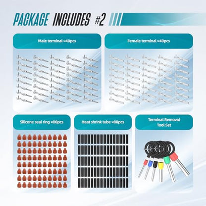 Weather Pack 2 Pin Connectors Kit 20 Sets Automotive Waterproof Electrical Connectors Sealed Male & Female Terminals with Removal Tool Fits 18–14 AWG for Car Truck Marine Motorcycle - size: 2pin 20sets/18-14AWG