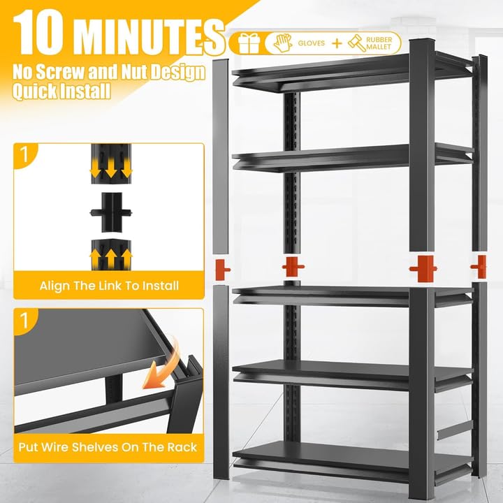 35 Inch Wide Heavy Duty Garage Shelving Unit, 4-Tier Metal Storage Shelves, Adjustable Sturdy Shelf Rack for Garage, Basement, Pantry, Kitchen, Closet, Warehouse, 63"H x 35"W x 12"D, Black - size: 4 Tier | 63" H x 35" W x 12" D
