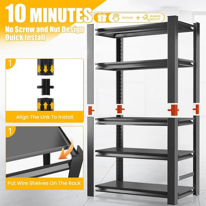 35 Inch Wide Heavy Duty Garage Shelving Unit, 4-Tier Metal Storage Shelves, Adjustable Sturdy Shelf Rack for Garage, Basement, Pantry, Kitchen, Closet, Warehouse, 63"H x 35"W x 12"D, Black - size: 4 Tier | 63" H x 35" W x 12" D