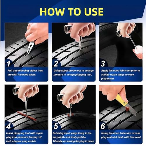 55PCS Tire Repair Kit – Heavy Duty Plug & Patch Kit with Tire Gauge & Valve Tools – Emergency Flat Tire Repair for Car, Truck, Motorcycle, ATV, SUV – Includes Storage Bag & Manual