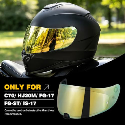 C70 Helmet Visor Replacement Face Shield Compatible with C70/ HJ20M/ FG-17/ FG-ST/IS-17 Motorcycle Helmets (Chrome Gold) - color: Chrome Gold