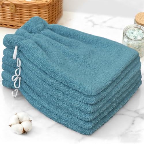 VOOVA & MOVAS 6-Pack Shower Wash Cloth, 100% Cotton Soft Absorbent Bath Mitts with Hanging Loop, 8.3x6.3 Inch European Style Bathing Gloves for Body & Spa, Aqua Blue - color: Aqua Blue