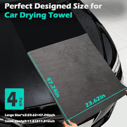 XANGNIER 4 Pack Car Drying Towel,Extra Large Microfiber Towels for Cars,Super Absorbent Micro Fiber Auto Drying Towel,Scratch Free,Reusable Wash Towels for Auto Detailing Flash,Car Cleaning Supplies - color: Dark Grey