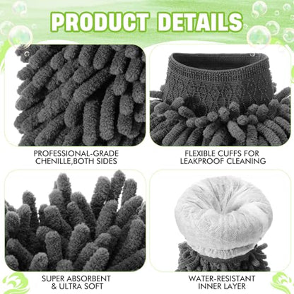 24 Pack Car Wash Mitt Bulk Microfiber, 10'' x 8'' Chenille Car Wash Mitt Gloves, Scratch Free Double Sided No Lint No Marks for Truck SUV and All Vehicle Surfaces (Grey) - color: Grey