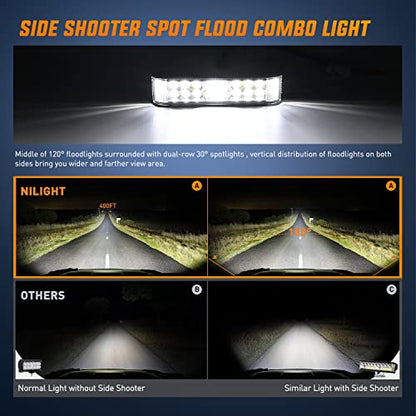 Nilight Side Shooter LED Light Bar / Pods 2PCS 6.5 Inch 60W Flood Spot Beam Combo Fog / Driving Light Work Light for Truck ATV UTV Boat, 2 Years Warranty - color: 2Pcs Side Shooter Lights