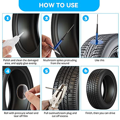 Frienda 24 Pcs Tire Patches Kit 1/6" x 1 3/8" Rubber Tire Repair Patch Mushroom Plug Kit Rubber Puncture Repair Plug for Car Motorcycle Truck Bus - size: 1/6" x 1 3/8"