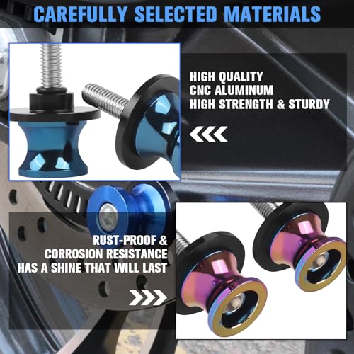 CHIFUN 2Pcs 6MM M6 X1.5 Motorcycle Swing Arm Spools Sliders CNC Aluminum Swingarm Spools Stand Screw Compatible with R1 R6 R3 MT07 MT09 FZ09 FZ10 MT03(Rainbow Titanium) - color: Rainbow Titanium, size: M6