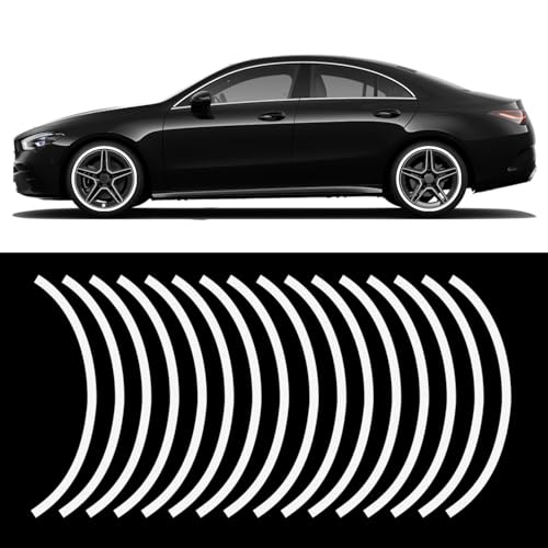 16PCS Reflective Car Wheel Decorative Stripe Stickers, Anti Scratch Vehicle Night Safety Warning Tape Decal, Universal Automotive Exterior Tire Rims Sticker Accessories for Most Vehicles (White) - color: White
