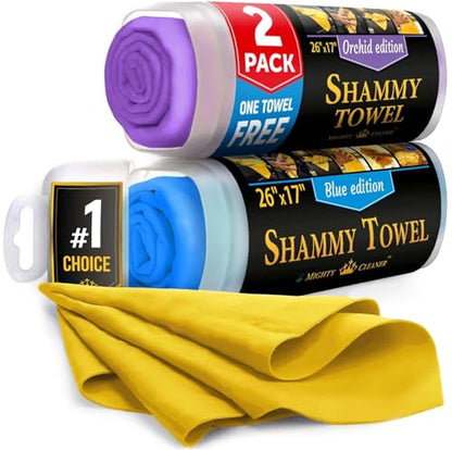 Premium 2pk +1 Free Shammy Cloth for Car Drying - 26"x17" - Super Absorbent Chamois Towel - Scratch-Free, Reusable & Soft Wash Cloth - Car Drying Towels - color: Purple, Blue, Yellow