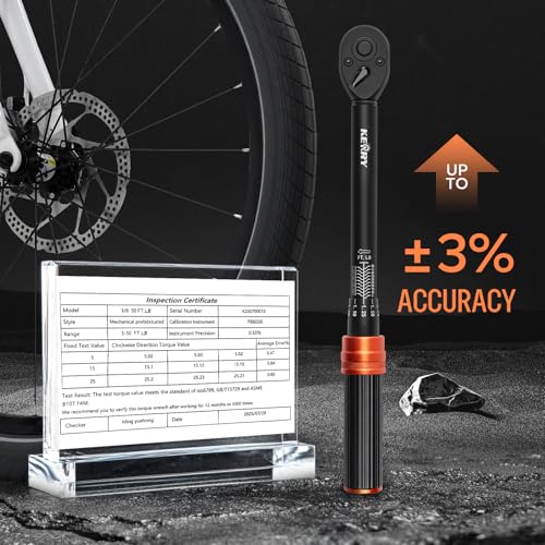 Kerry 3/8 Inch Drive Click Torque Wrench, 5-50 FT.LB/6.8-67.8 Nm, ±3% High Accuracy, Dual Range Scales, Clearly Graduated, Eeasy Read, Hardened Alumium Alloy, 72 Tooth Click Torque Wrench for Bike - size: 5-50FT.LB, style: 3/8"
