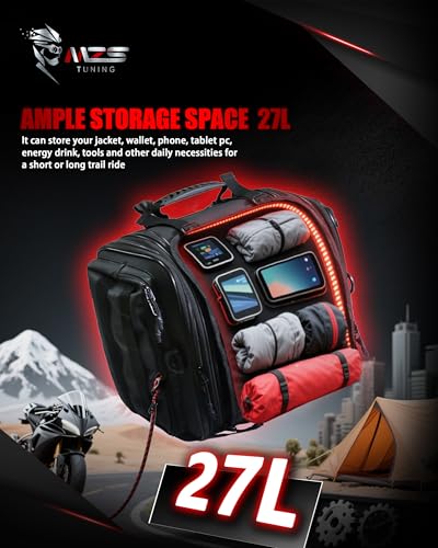 MZS Motorcycle Travel Luggage Bag, 27L Expandable Motorcycle Tail Bag Rack Trunk Saddle Storage, Motorbike Rear Seat Bag With Shoulder Strap Waterproof Rain Cover - size: 27L