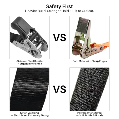 Ayaport Endless Ratchet Tie Down Straps Heavy Duty Cargo Tie Downs, 4FT Stainless Sturdy Nylon Black Strap Down Ratcheting Securing Straps, Tie-Down Motorcycles, Trailer Loads, Kayak (2pcs) - size: 1"x4'-2pcs-Stainless