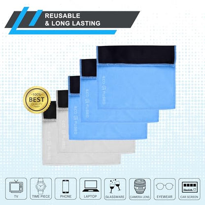 Eco-Fused Microfiber Cleaning Cloths - 5 Pack - Double-Sided Cleaning Cloths - Microfiber and Suede Cloth for Smartphones, LCD TV, Tablets, Laptop Screens, Camera Lenses (Blue & Grey - 5 Pack) - color: Blue & Grey
