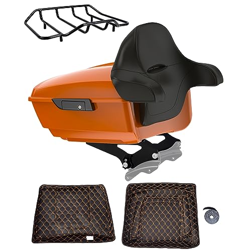 Advanblack King Tour Trunk Pack, Black Mount Bracket, Top Luggage Rack, Orange Trunk Pak Liners Fit for 09-Later Harley Touring, Road Glide, Street Glide Special, Electra Glide - color: Baja Orange