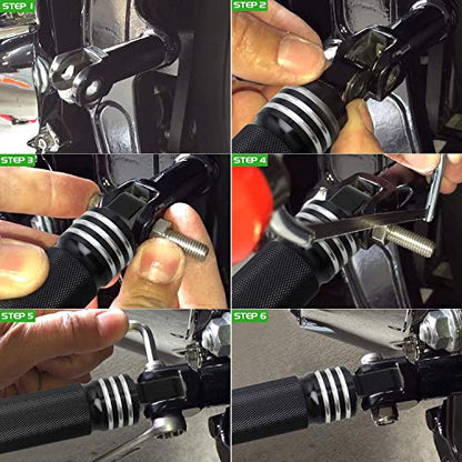 NTHREEAUTO Mounting Footpegs, Male Billet Footrests, Motorcycle Passenger Pedals Compatible with Harley Sportster, Dyna, Road King - color: Black/Chrome-2