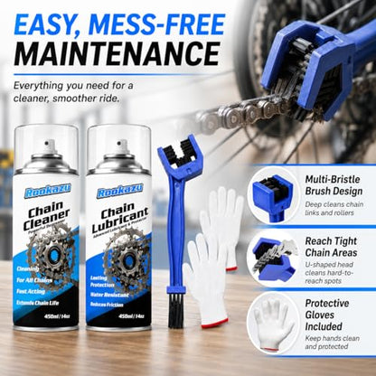 Chain Cleaner Kit for Motorcycle & Bicycle, with Chain Cleaner & Lube, Brushes, Gloves, Tools – Complete Cleaning & Lubricating Set for All Bikes, Street Bikes, Karts, Smooth Drive Train