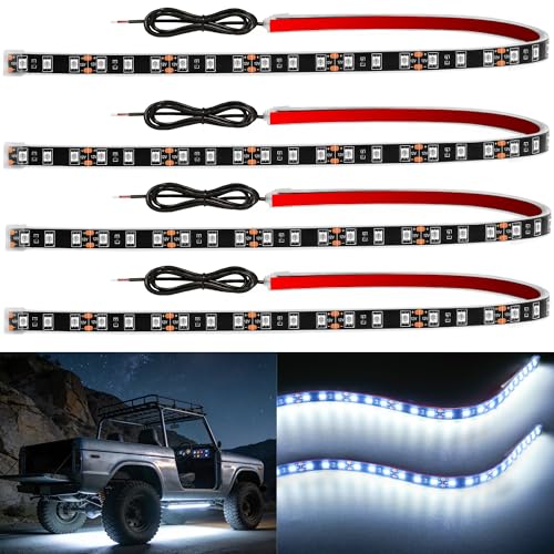 YM E-Bright 4Pcs Led Strip Lights for Car, 24inch Waterproof IP68 Car Underglow Strip Lights Decoration 36SMD 12V Led Interior Exterior Lights Strip for Cars Motorcycles Truck Golf Cart Boat - White - color: White, size: 24inch/60cm