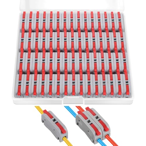 60 pcs XHF Red Conductor Compact Lever Connectors Nuts, Electrical Connectors Wire Terminals for Any Circuit Inline Splices 28-12 AWG (SPL-1) - color: Red