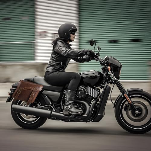 NICECNC Motorcycle Saddle Bags, PU leather Motorcycle Saddlebags with Cup Holder, Reinforced Straps & Saddle Piece, Throw Over Side Accessories Bags, Brown - size: 25L-Brown1