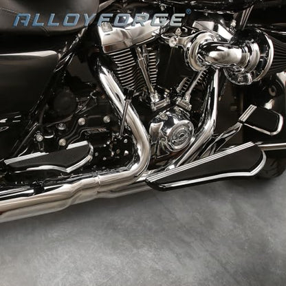 Defiance Road Glide floorboards for Harley bagger street electra glide road king softail Fatboy FLST models include heel-toe shifter Lever Footpegs highway footrests (Edge Cut) - color: Edge Cut