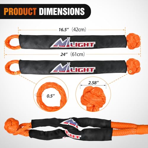 Nilight Kinetic Recovery Tow Rope Kit with 2 Soft Shackle 1-1/8inx30ft Heavy Duty Offroad Tow Rope Snatch Strap Towing Strap kit 48,000LBS for UTV ATV SUV Truck Car Jeep Tractor - color: 1/8inx30ft Rope+ 2 Pcs Soft Shackle
