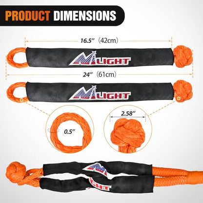 Nilight Kinetic Recovery Tow Rope Kit with 2 Soft Shackle 1-1/8inx30ft Heavy Duty Offroad Tow Rope Snatch Strap Towing Strap kit 48,000LBS for UTV ATV SUV Truck Car Jeep Tractor - color: 1/8inx30ft Rope+ 2 Pcs Soft Shackle