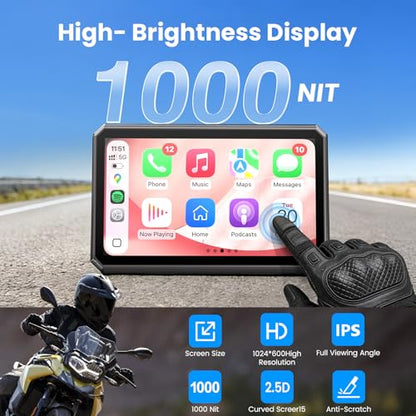 WonVon Motorcycle CarPlay Compatible with BMW F 750 800 850 900 GS, R 1200 1250 1300 GS RS 5" IPS GPS Navigation Wireless Apple CarPlay Android Auto, Bluetooth Audio IP69 Waterproof Music Sharing - color: 5 Inch Only for BMW