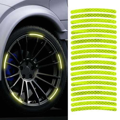 20PCS Reflective Car Wheel Decorative Stripe Stickers, Car Wheel Decals, Night Safety Warning Car Stickers, Anti-Scratch Reflective Rim Stickers Universal for Cars Motorcycles (Green) - color: Green