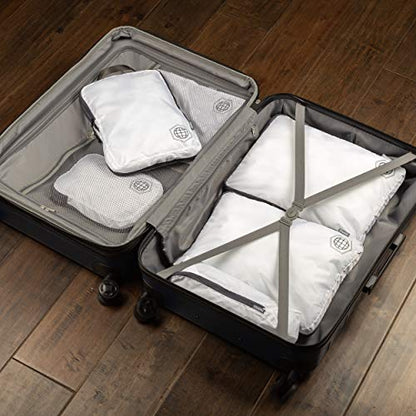 Extra Large Compression Packing Cube 6 Piece Set for Travel and Check Luggage by TRIPPED Travel Gear - color: White and Grey
