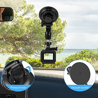 PULUZ Car Suction Cup Mount for GoPro/Insta 360/DJI Osmo Action Camera Vehicle Window & Windshield Mount Holder Camera Mount with 2.3-3.3 inch Phone Clamp & Tripod Adapter - size: 9cm/3.5inch Suction Cup