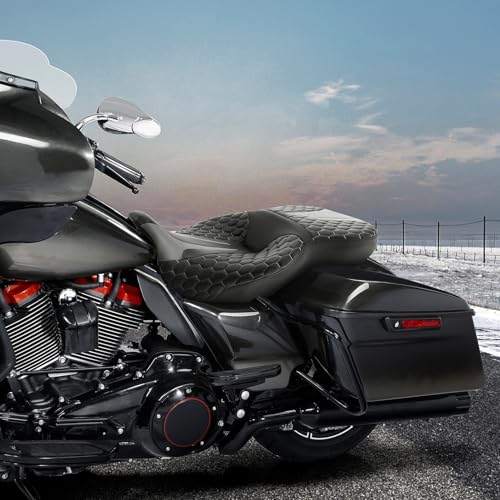 C.C. RIDER Driver& Passenger Seat Mammock Seat Extended Reach Seat Fit For Harley Touring 2009-2023 Road Glide Street Glide Road King Electra Glide CVO Models 2009-2022 - color: 37# Gray