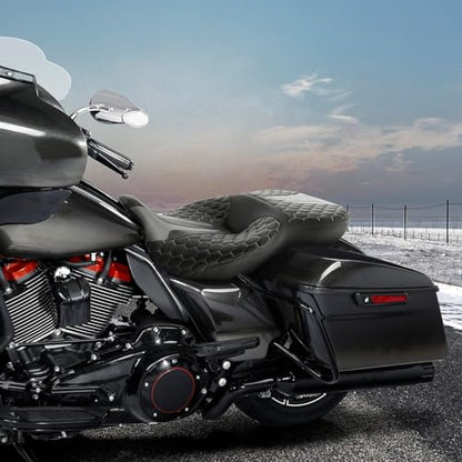 C.C. RIDER Driver& Passenger Seat Mammock Seat Extended Reach Seat Fit For Harley Touring 2009-2023 Road Glide Street Glide Road King Electra Glide CVO Models 2009-2022 - color: 37# Gray